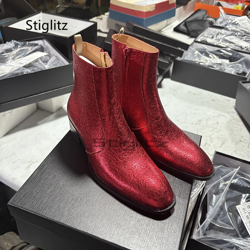 Men Shoes Size 11 - Botas Chelsea de cuero genuino rojo