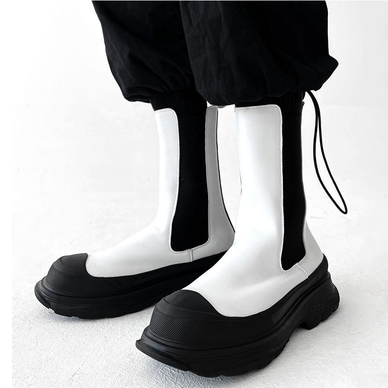 Men'S Shoes Black And White - Botas Chelsea altas de moda punk