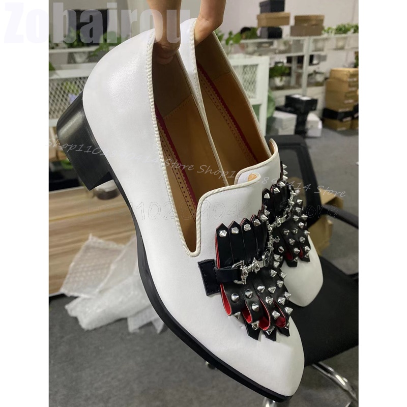 Men'S Shoes Black And White - Mocasines con punta cuadrada y borlas